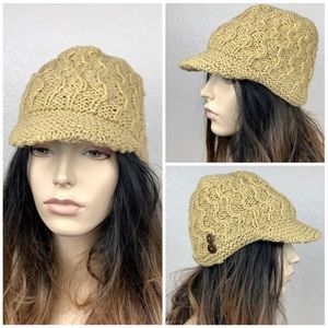 Newsboy Hat fir Women Hand-knitted Wool Brim Hat - Corn Yellow Color